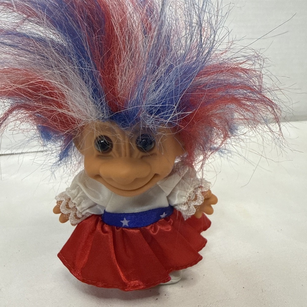 VTG Red White Blue Troll Doll Dress 4th of July USA Americana Good Luck VOTE